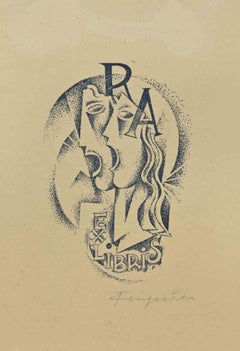 Ex Libris - R. A. - woodcut by Michel Fingesten - 1930s