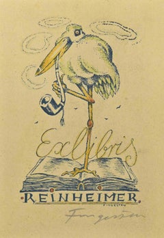 Vintage Ex Libris - Reinheime - Woodcut by Michel Fingesten - 1930s