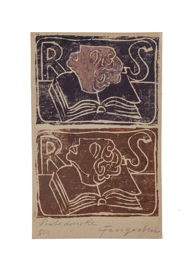 "Ex Libris RS" is an original woodcut artwork on creamy paper by Michel Fingesten, Early 20th Century. 
Hand-signed on the lower right and with notes in pencil.
In excellent conditions.

Michel Fingesten (1884 - 1943) was a Czech painter and