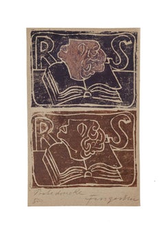 Ex Libris RS -  Tableau en bois de Michel Fingesten - Début du XXe siècle
