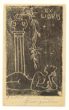 Ex Libris - Femme - Peinture sur bois originale de M. Fingesten - Début 1900