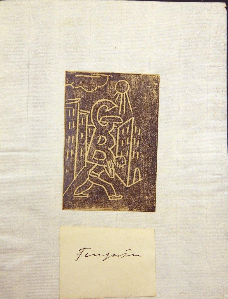 Gravure sur bois « Ex Libris », style symboliste, signée, années 1920, non encadrée