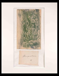 Mann im Topf – Holzschnittdruck von Michel Fingesten – 1930er Jahre