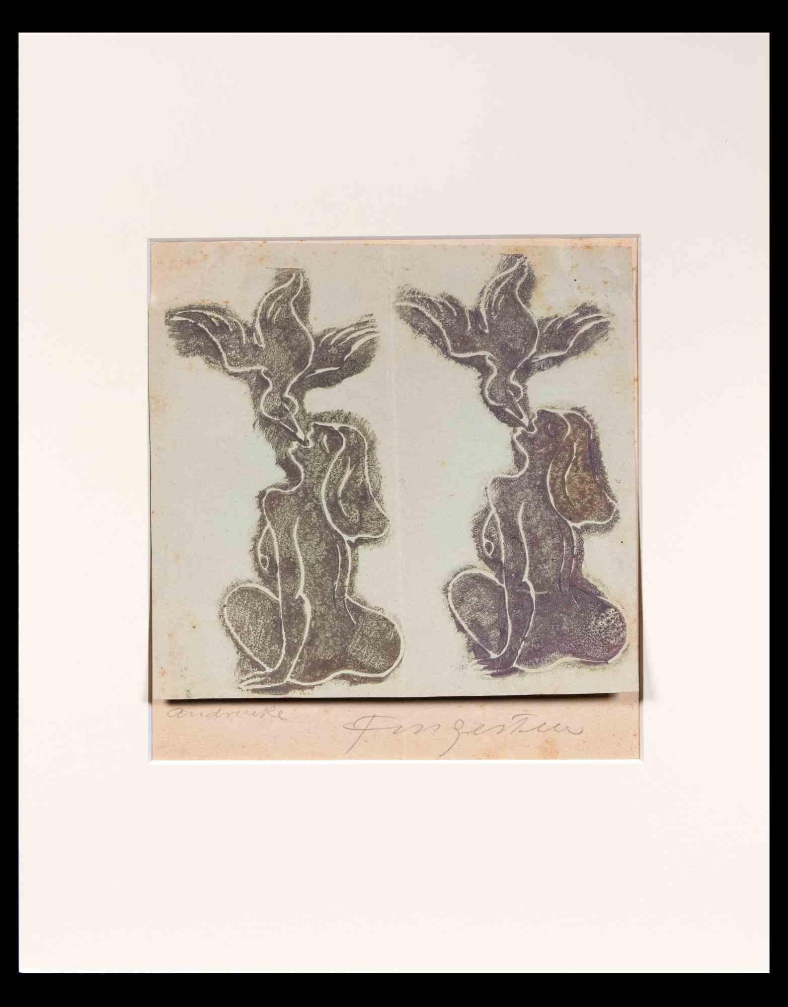 Donna e uccello - Xilografia di Michel Fingesten - 1936