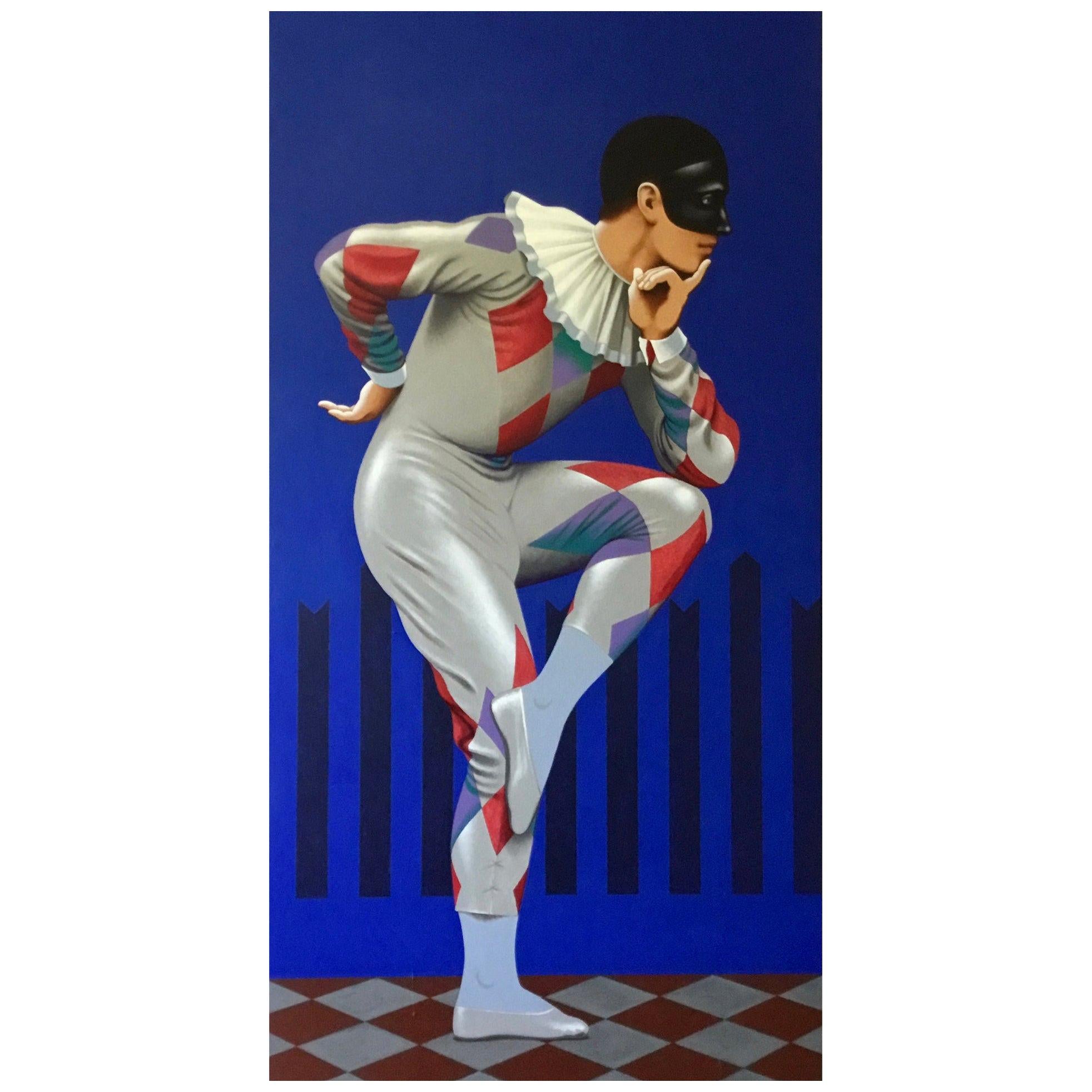 Michel Fokine en tant qu'arlequin, peinture grandeur nature de Lynn Curlee en vente