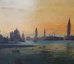 DAMANE-DEMARTRAIS peinture Venise soleil couchant romantique français 19e