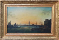 Antique DAMANE-DEMARTRAIS peinture Venise soleil couchant romantique français 19e 