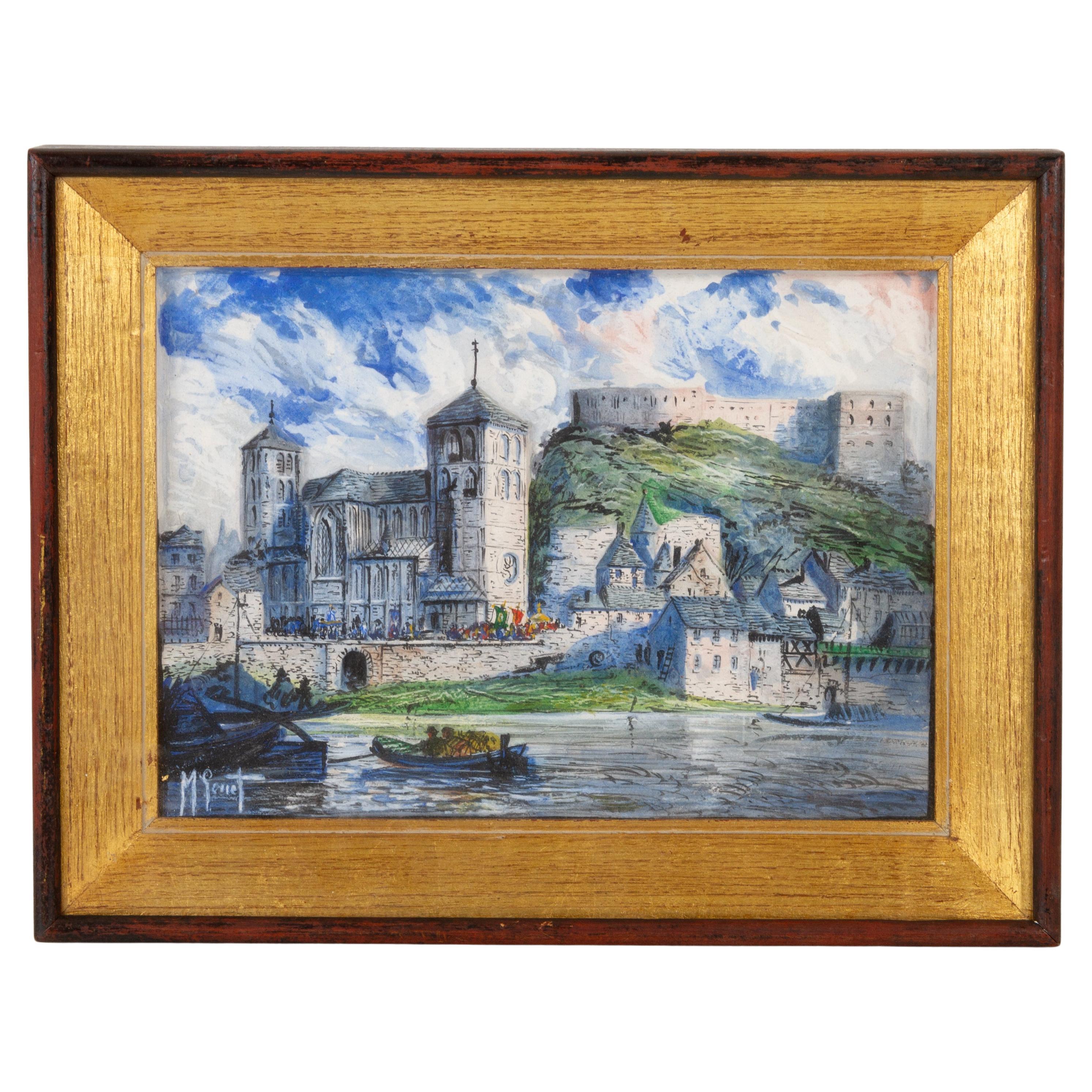 Michel Genot (1914-1986) Paisaje urbano de porcelana pintado a mano en bajorrelieve Earl en venta