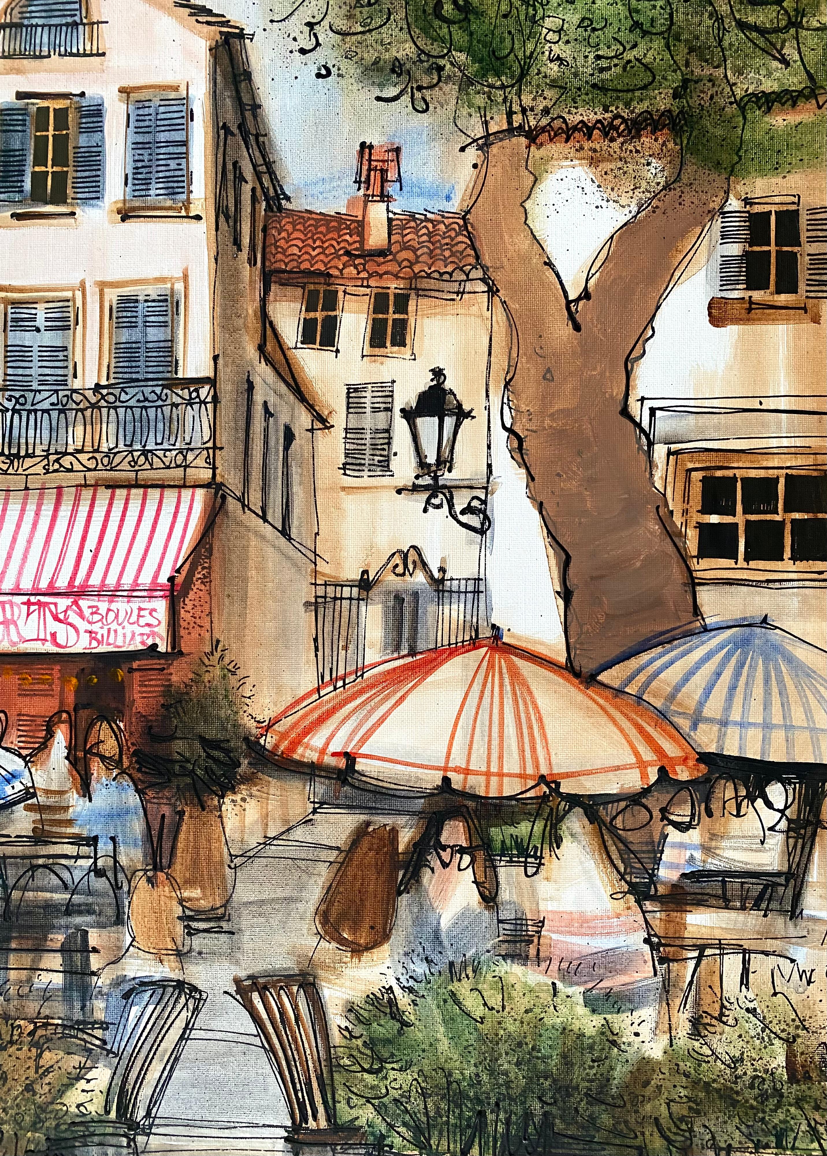 “Cafe des Arts” - Post-Modern Painting by Michel Guy Nochet