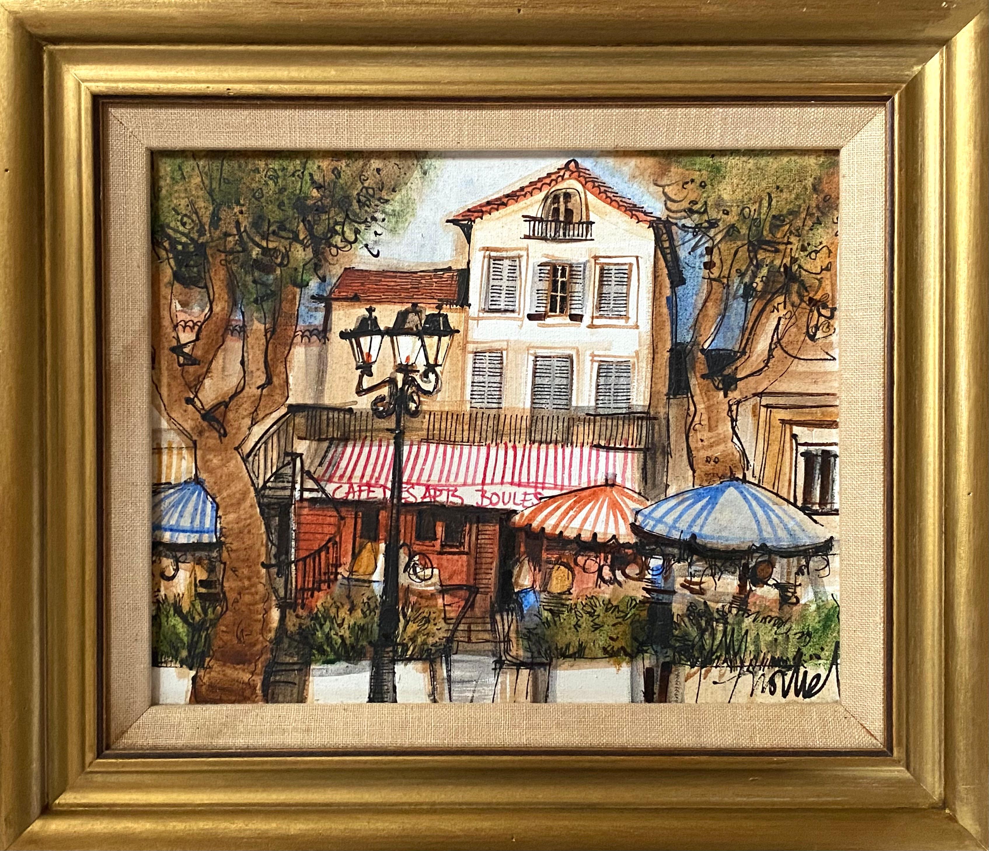 Cafe des Arts, St. Tropez” - Painting by Michel Guy Nochet