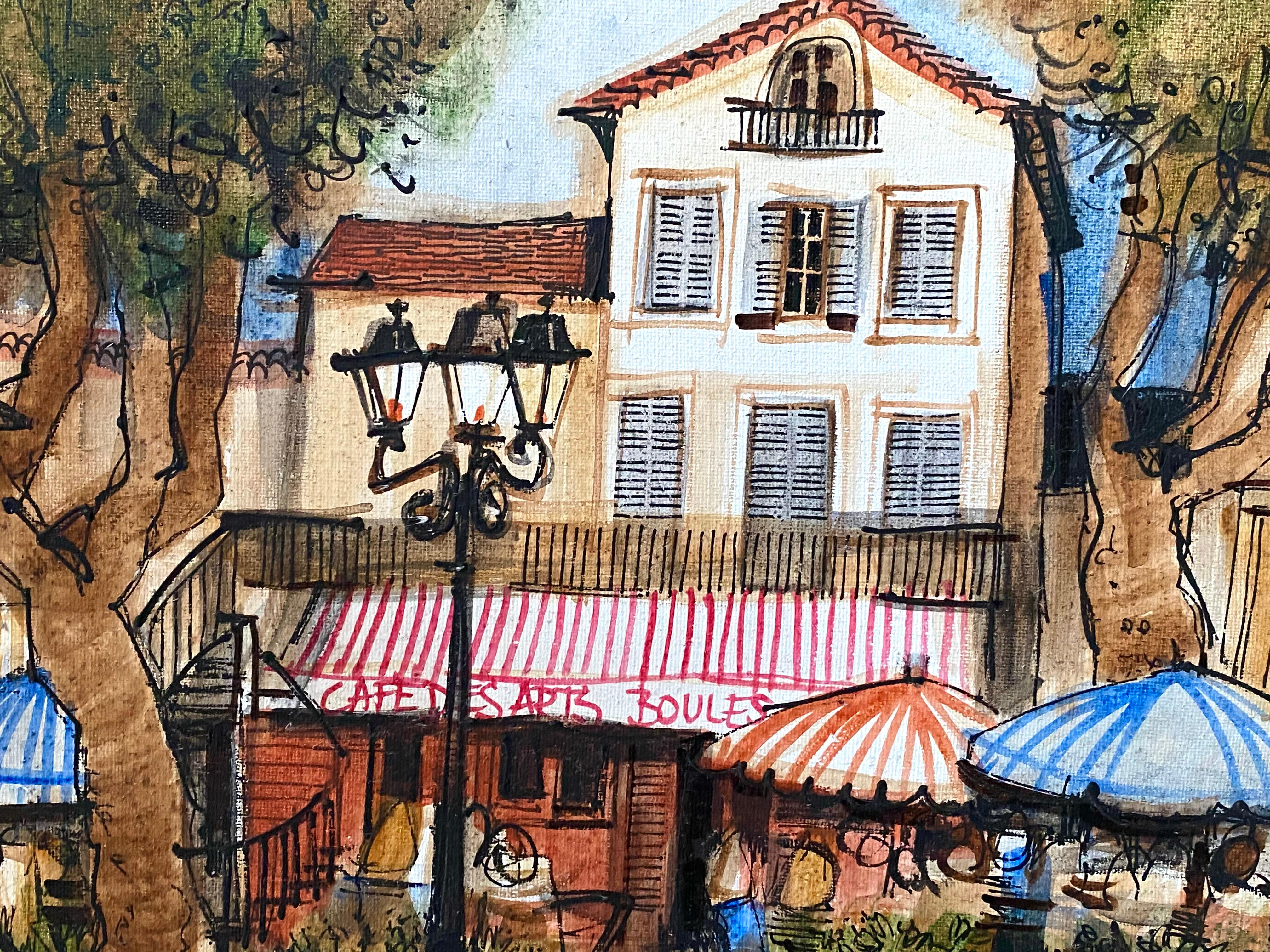 Cafe des Arts, St. Tropez” - Post-Modern Painting by Michel Guy Nochet