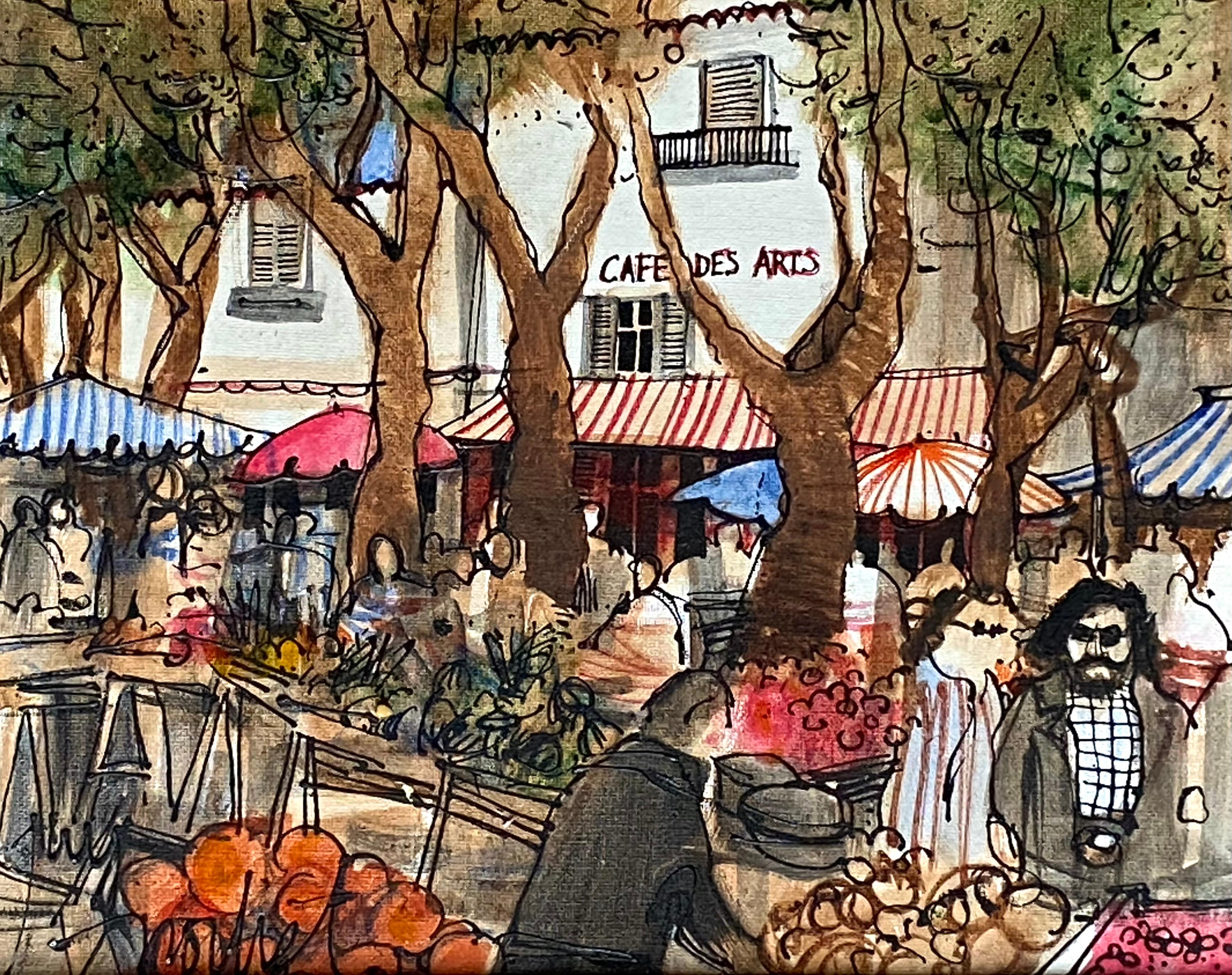 Cafe Life, St. Tropez - Postmoderne Painting par Michel Guy Nochet