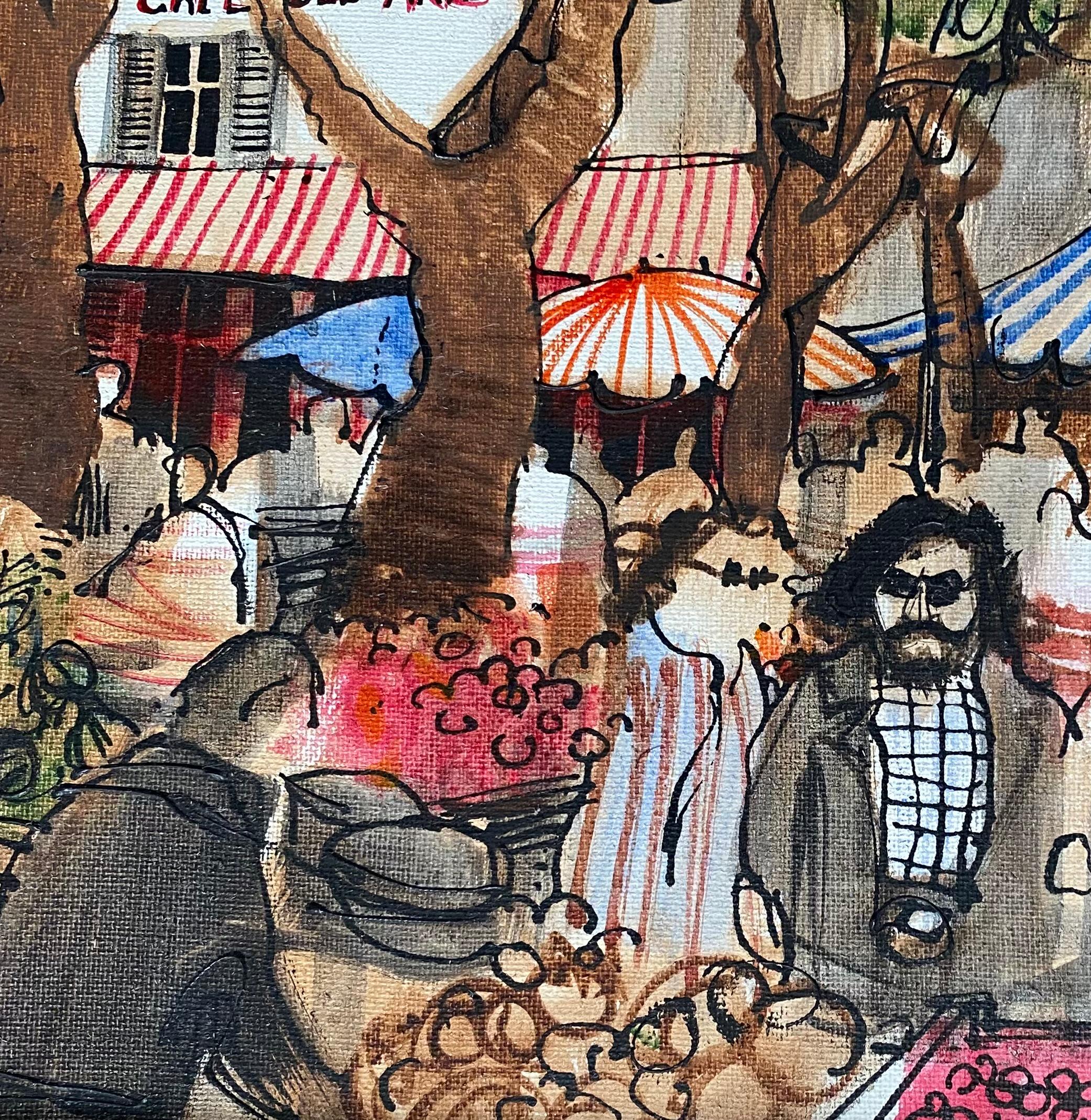 “Cafe Life, St. Tropez” - Post-Modern Painting by Michel Guy Nochet
