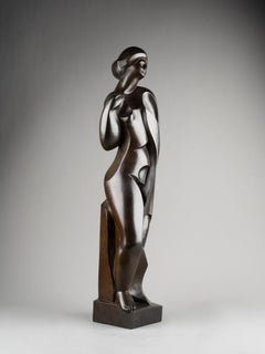 Michel Guyot : "Vénus en feuille", sculpture en bronze patiné original 1/8,c. 1980