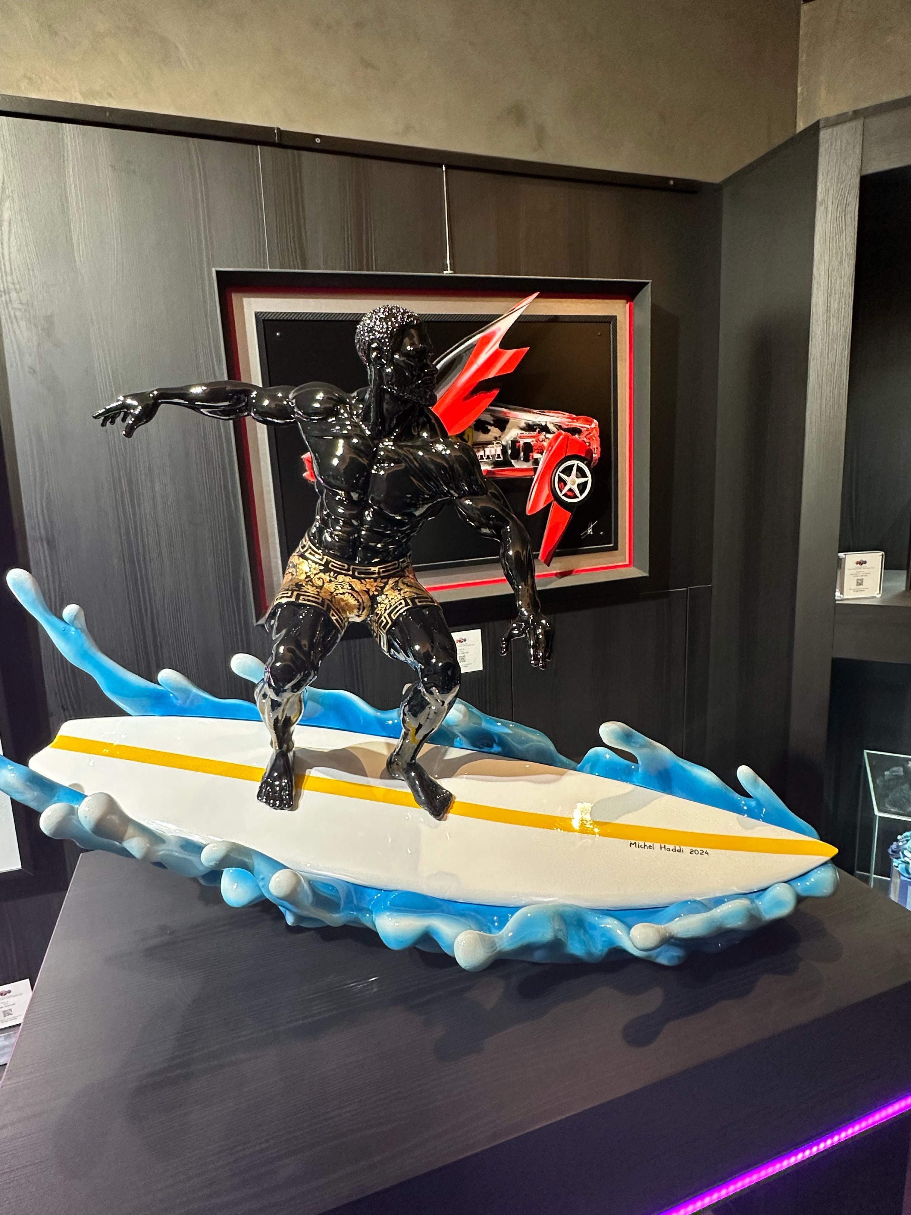 Surfer - Gold Figurative Sculpture by MICHEL HADDI