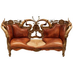 Michel Haillard Custom Horn, Leather, Bronze Sofa