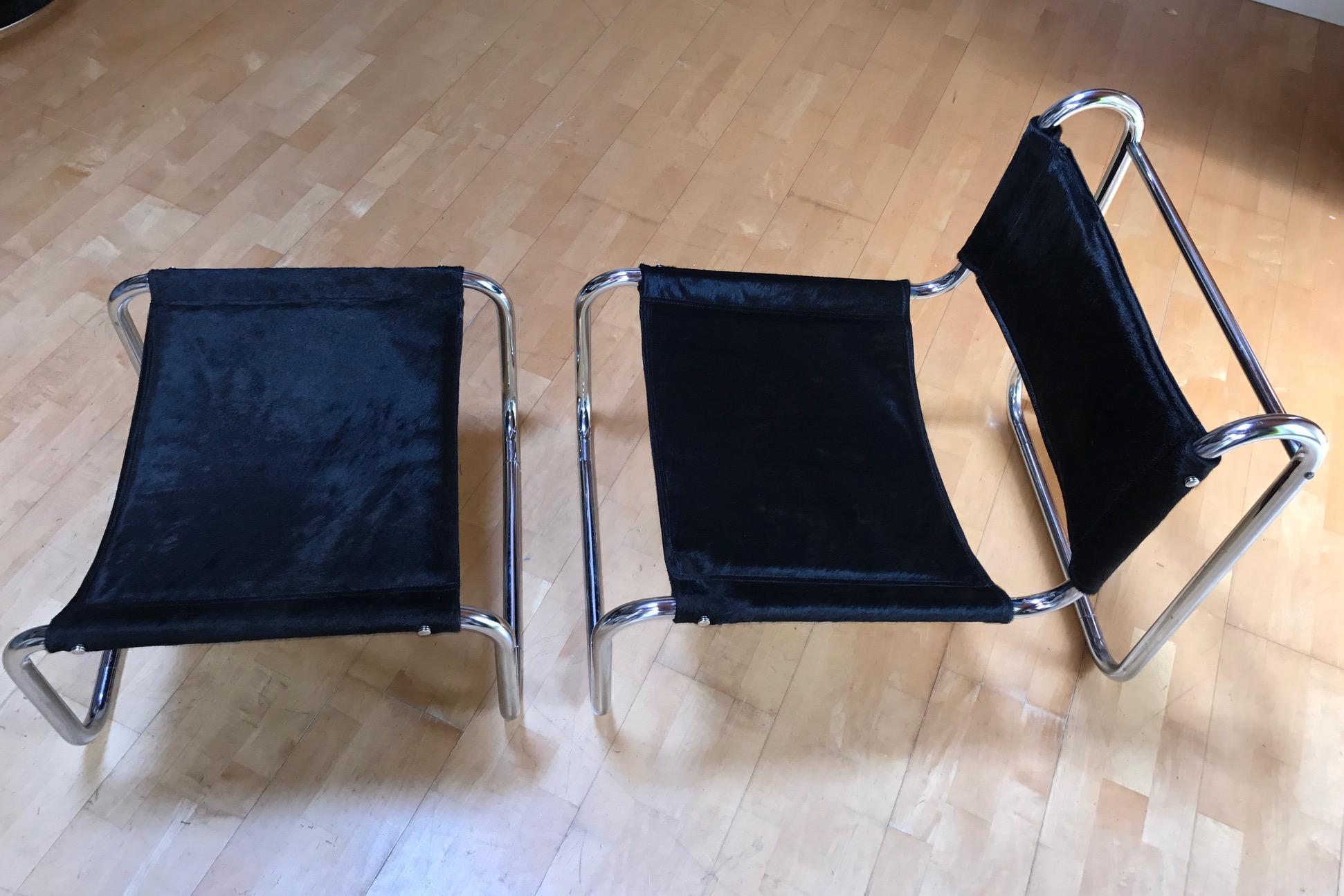 Mid-Century Modern Michel Hamon Tubular Steel Chair and Shaved Foal and Ottoman