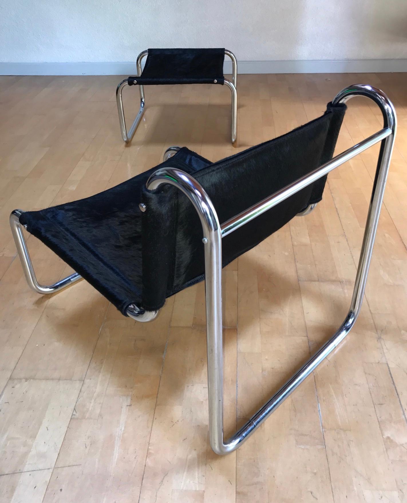 Michel Hamon Tubular Steel Chair and Shaved Foal and Ottoman In Good Condition In Grenoble, FR