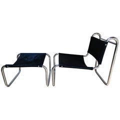 Michel Hamon Tubular Steel Chair and Shaved Foal and Ottoman