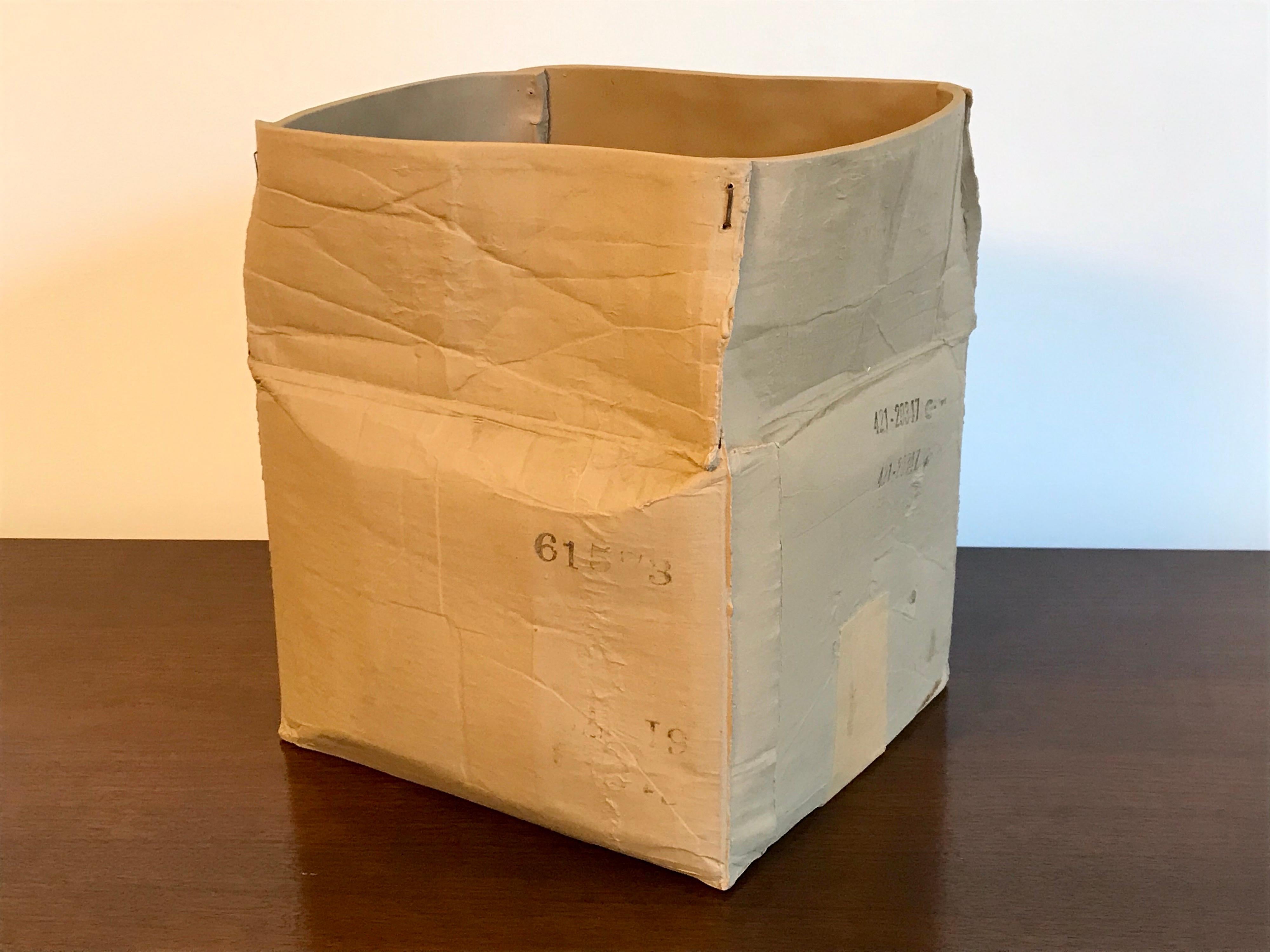 20th Century Michel Harvey Realistic Cardboard Box Pottery Sculpture or Planter