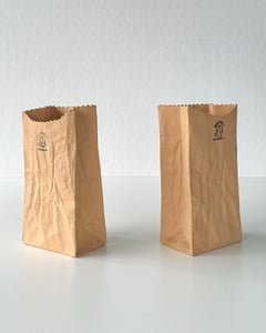 Michel Harvey Trompe l'Oeil Paper Bag Porcelain Vases, 1970s - a Pair