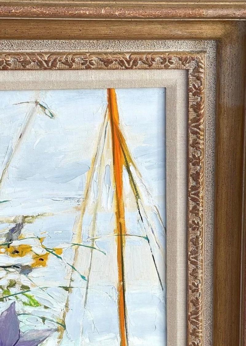 Gilt Michel Henri Floral Still Life with Nautical Background Painting For Sale