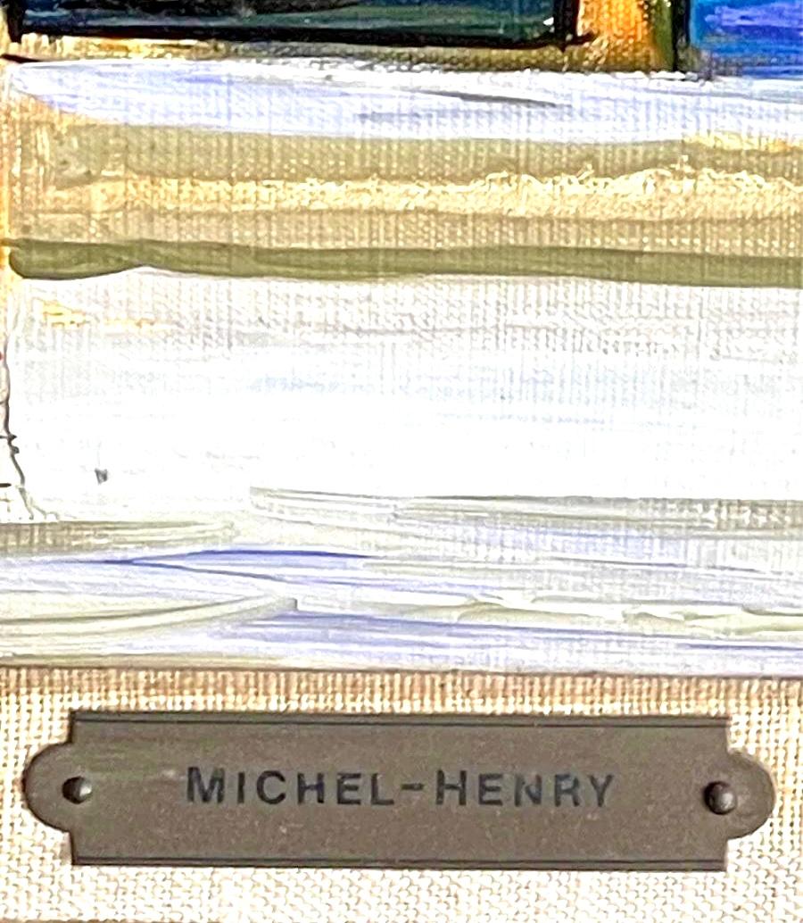 Michel Henri Floral Still Life with Nautical Background Painting In Good Condition For Sale In Bradenton, FL