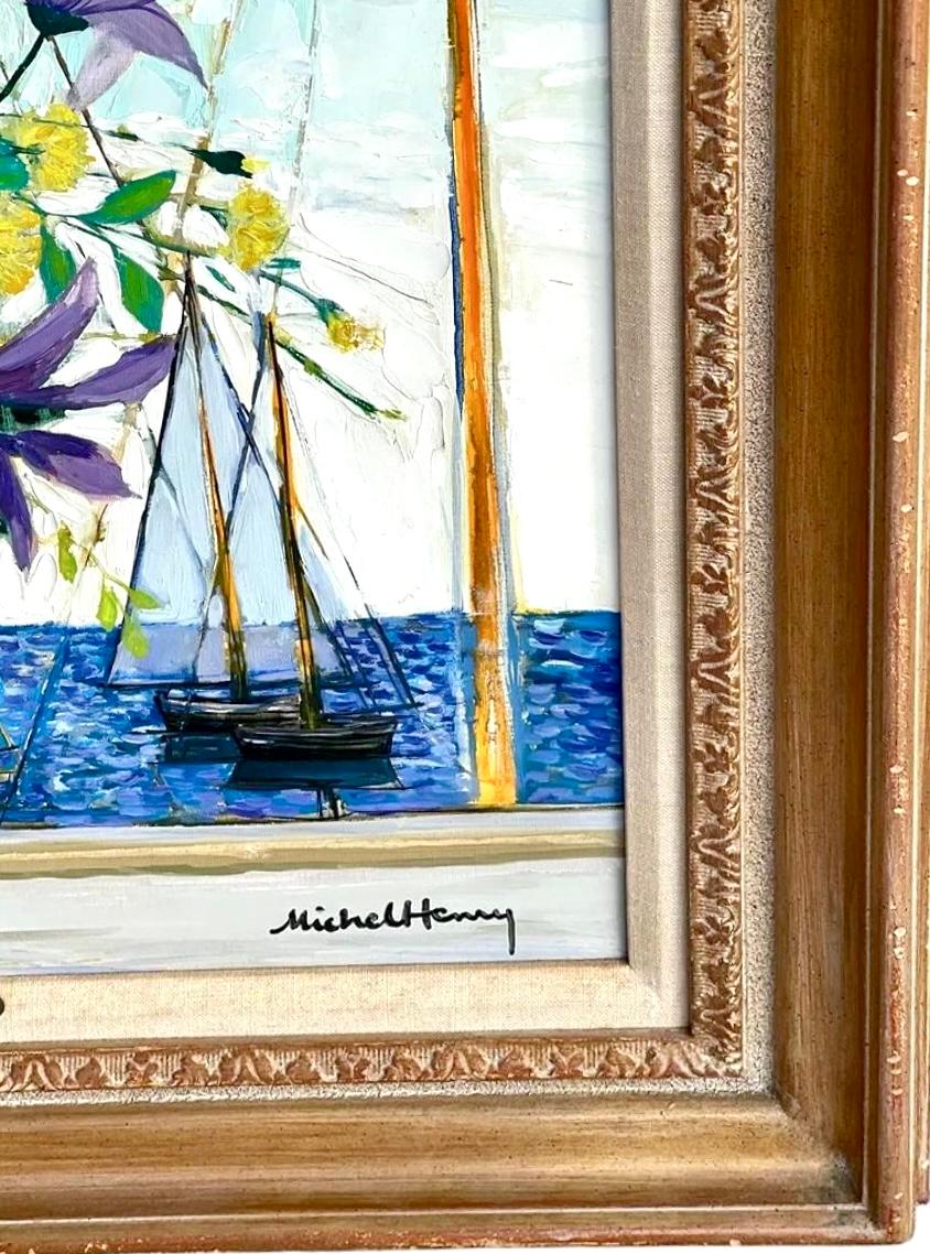 French Michel Henri Floral Still Life with Nautical Background Painting For Sale