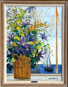 A. Michel Henri Natura morta floreale con sfondo nautico Pittura