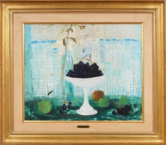Antique French Modernist Enmarcado Gran bodegón de frutas y flores Pintura al óleo de París