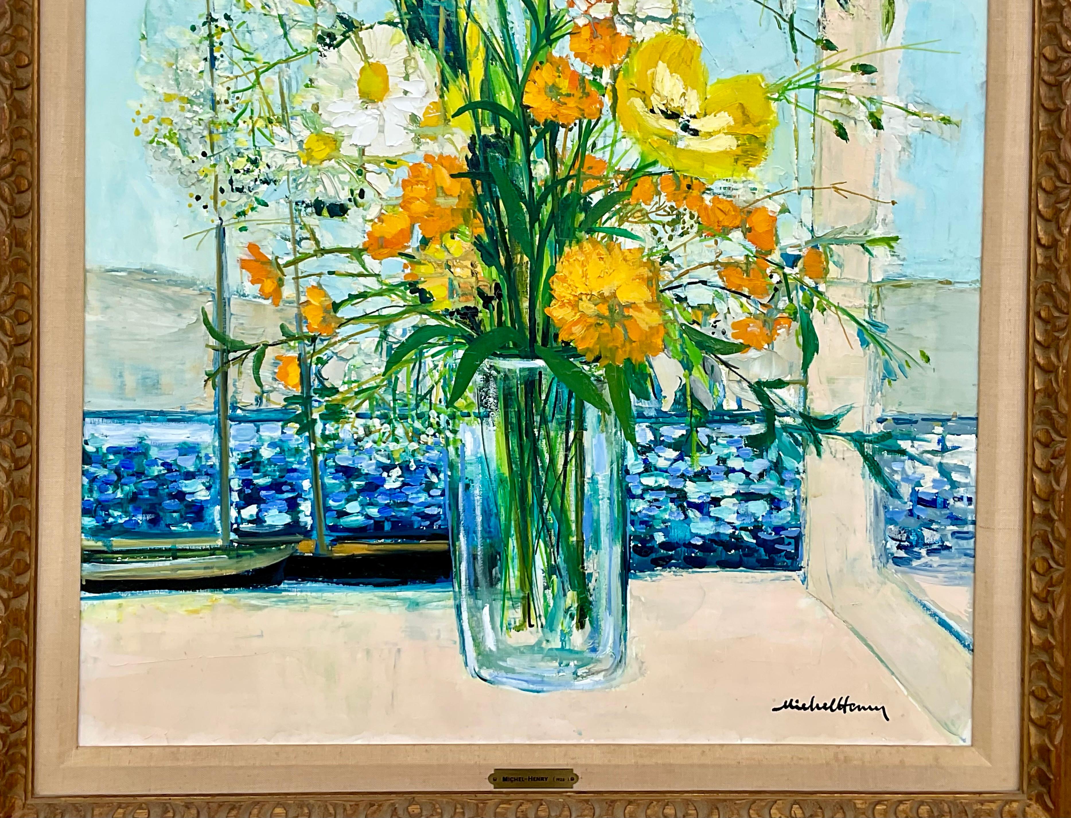 Französischer Impressionist Michel Henry,  Gemälde „Palm Beach Seaside“ (Moderne der Mitte des Jahrhunderts) im Angebot