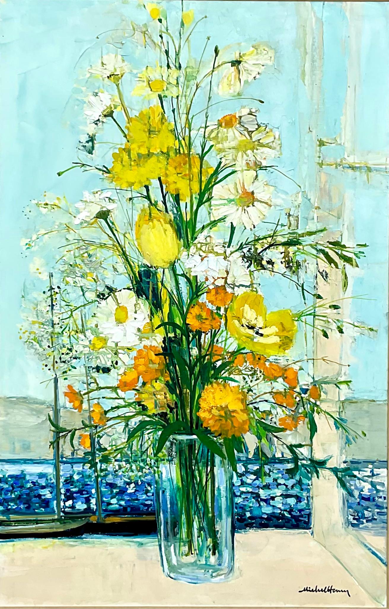 Französischer Impressionist Michel Henry,  Gemälde „Palm Beach Seaside“ (Handbemalt) im Angebot