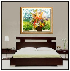 Michel Henry Large Original Painting Oil On Canvas Flowers Landscape Signed Art