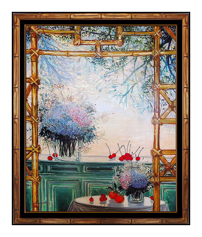 Michel Henry Original Oil Painting On Canvas Large Signed Flowers Still Life Art For Sale 1