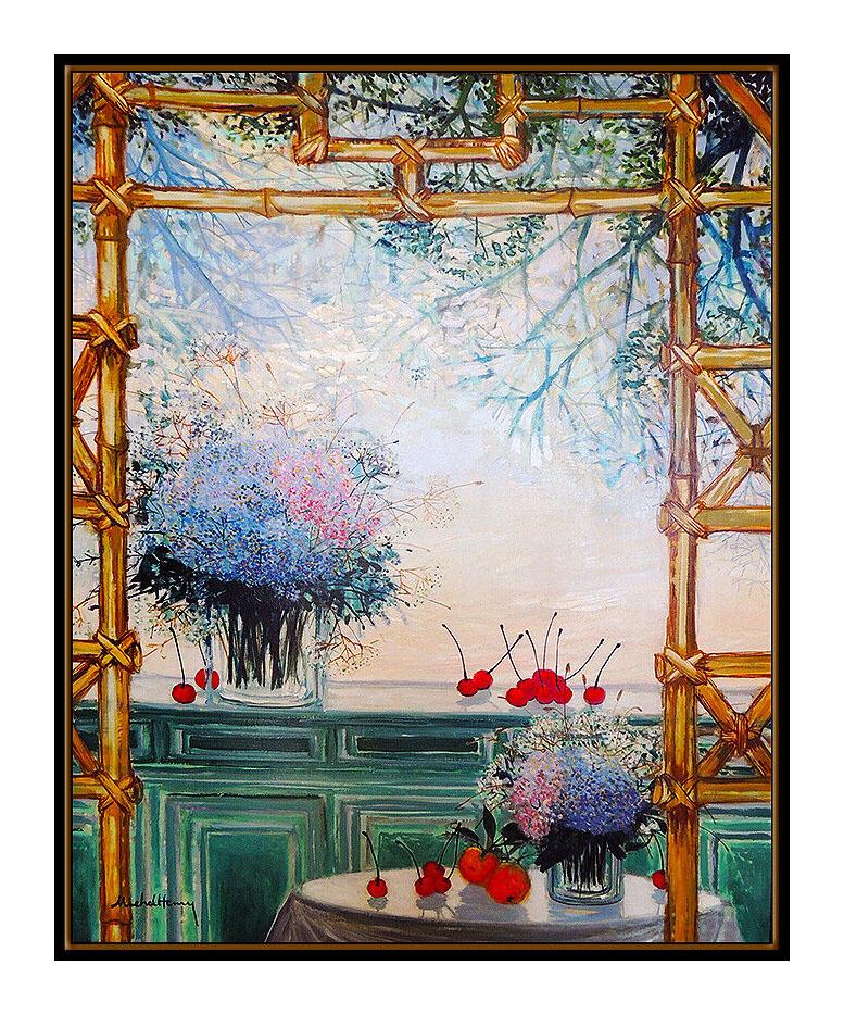 Michel Henry Original Oil Painting On Canvas Large Signed Flowers Still Life Art For Sale 2