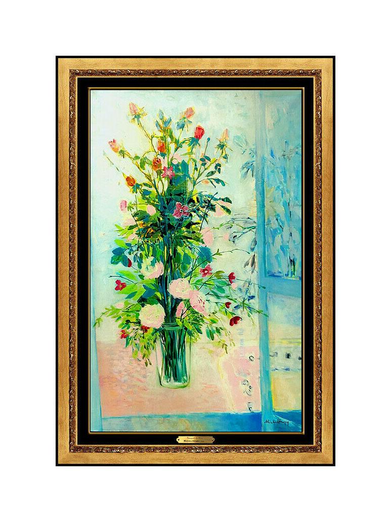 Michel Henry Original Oil Painting on Canvas Signed Floral Still Life Large Art For Sale 1