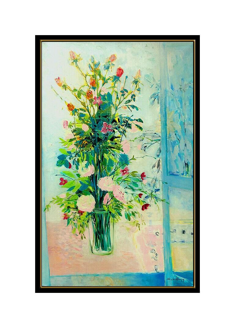 Michel Henry Original Oil Painting on Canvas Signed Floral Still Life Large Art For Sale 2