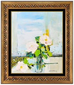 Michel Henry Original Painting Oil On Canvas Signed Floral Still Life Framed Art