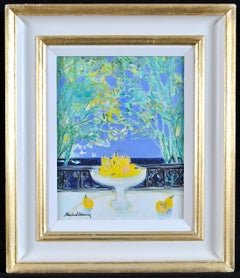 Pears on a Balcony – französisches impressionistisches Stillleben, Öl auf Leinwand