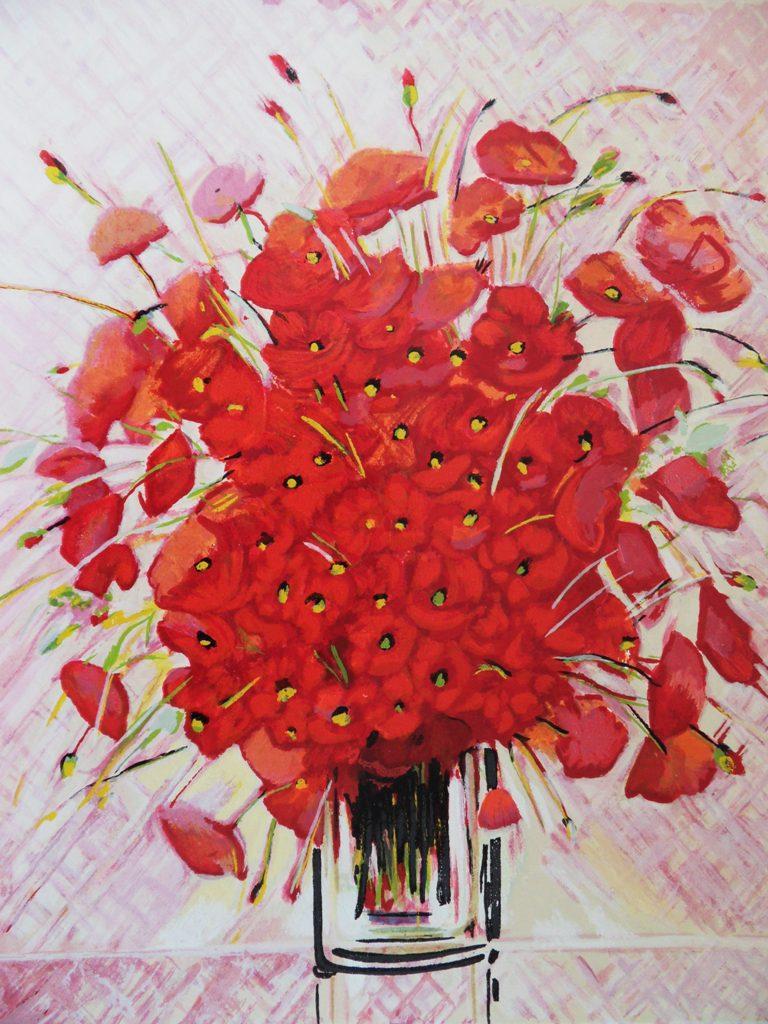 A Bouquet of Poppies - Original Handsigned Silkscreen - Realist Print by Michel Henry