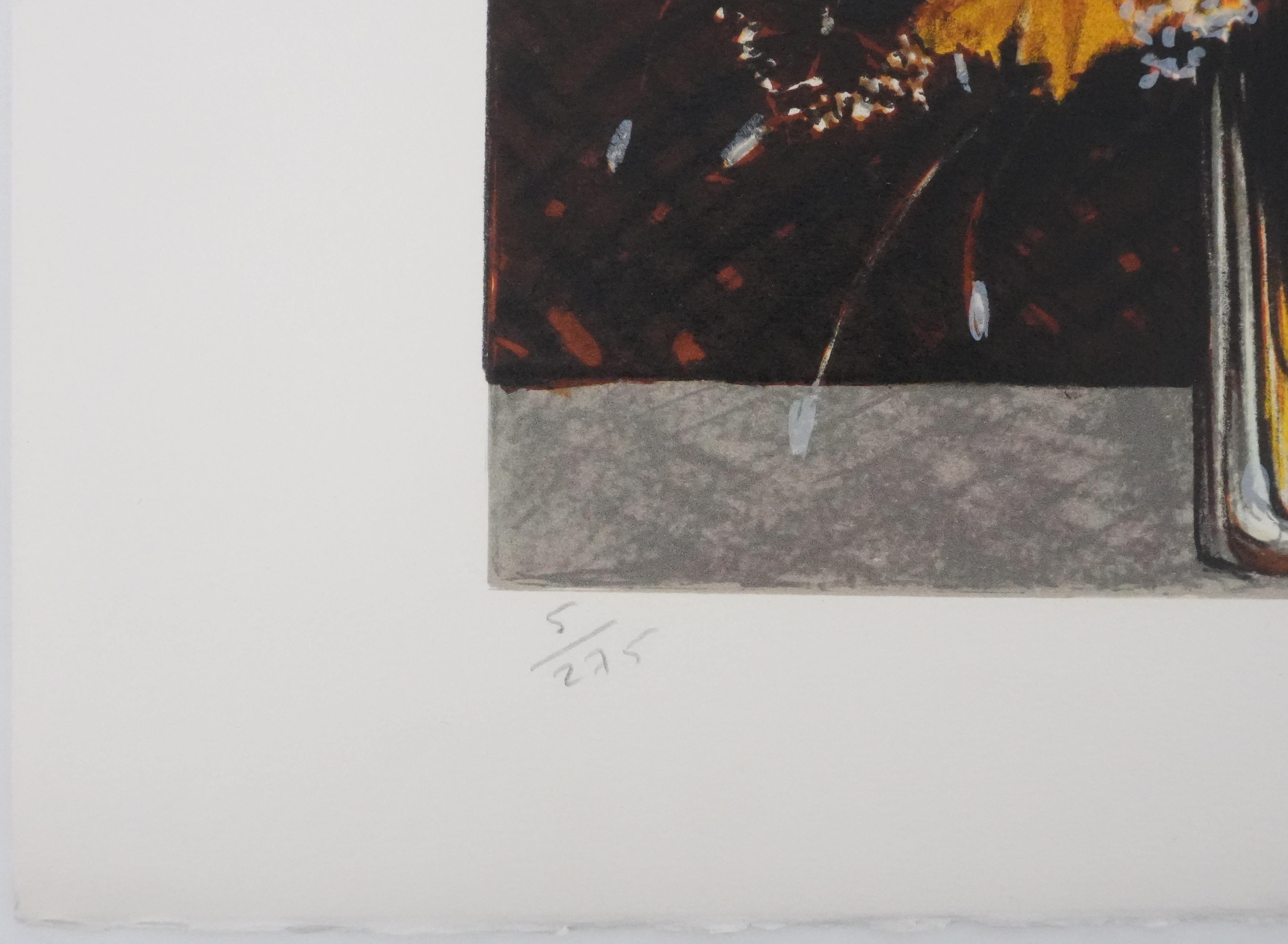 Bouquet of Yellow Flowers - Original Handsigned Lithograph For Sale 1