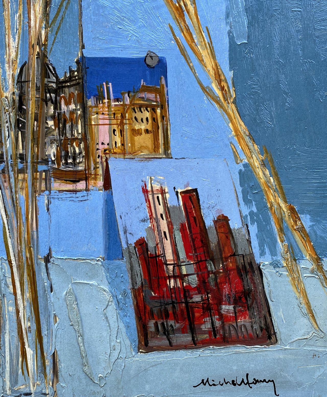 Memories of Italy : Rome - Oil on Panel Handsigned - Blue Landscape Print by Michel Henry