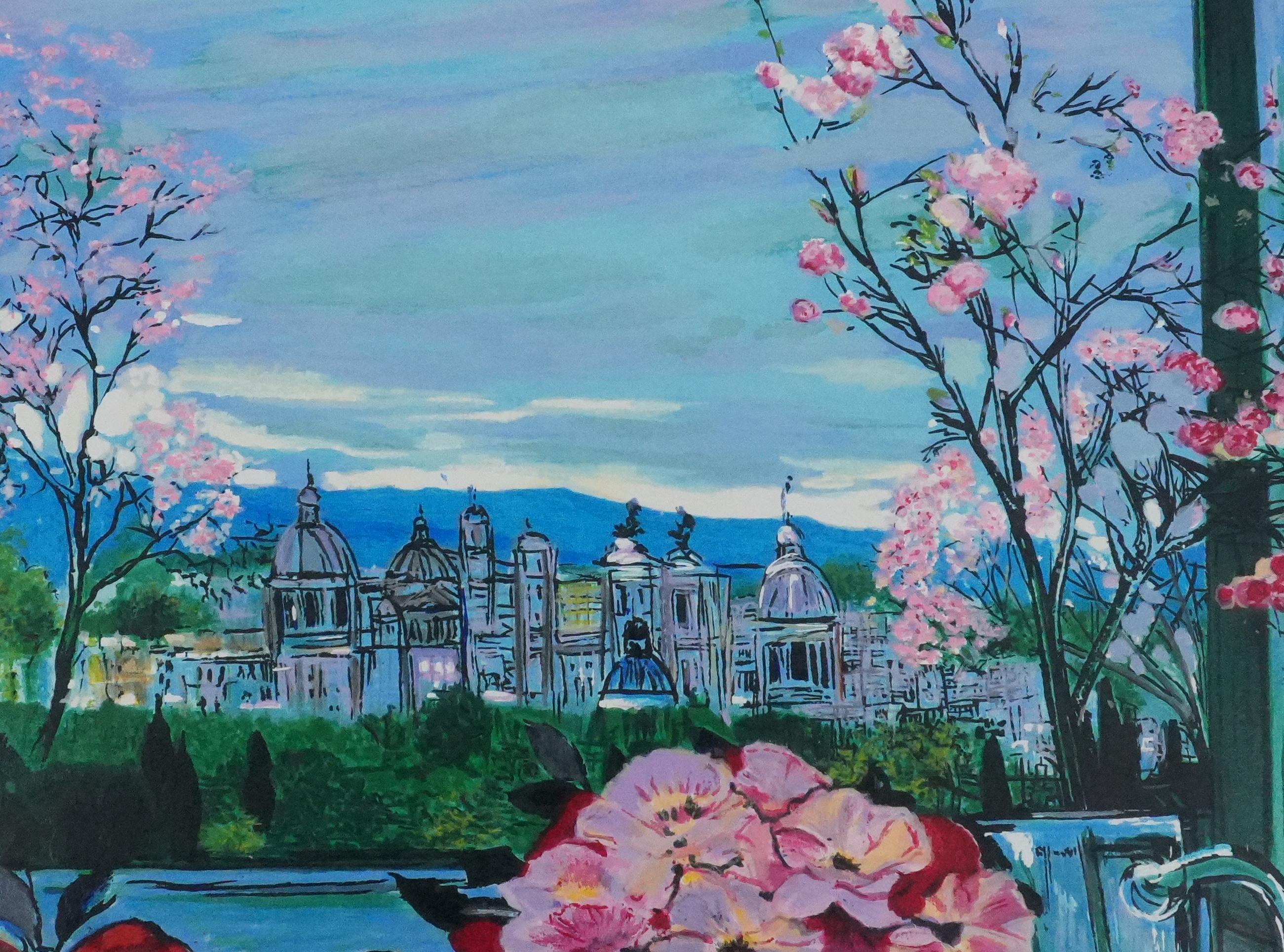 Still Life Overlooking the City - Original Handsigned Screenprint For Sale 1