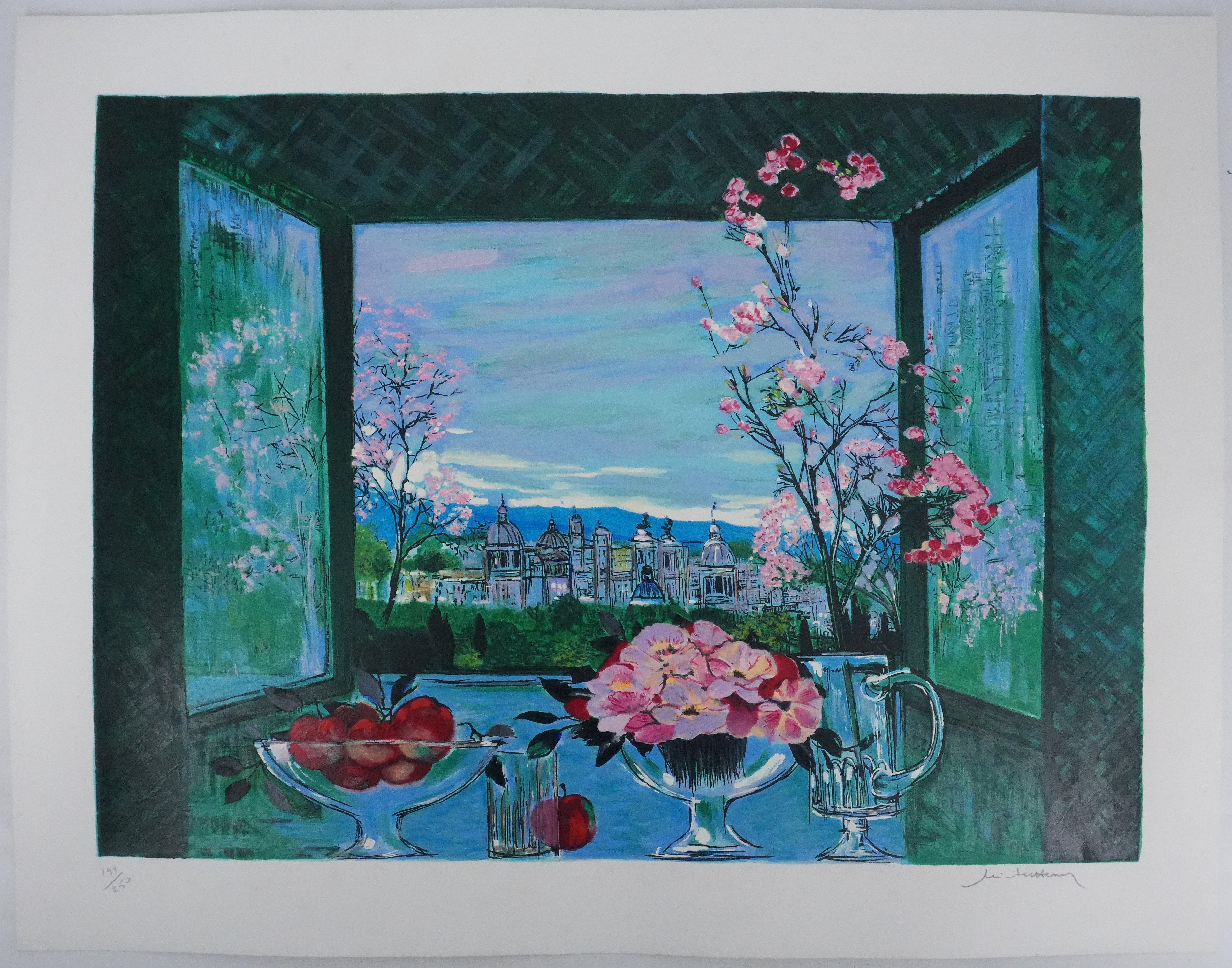 Michel Henry Still-Life Print - Still Life Overlooking the City - Original Handsigned Screenprint