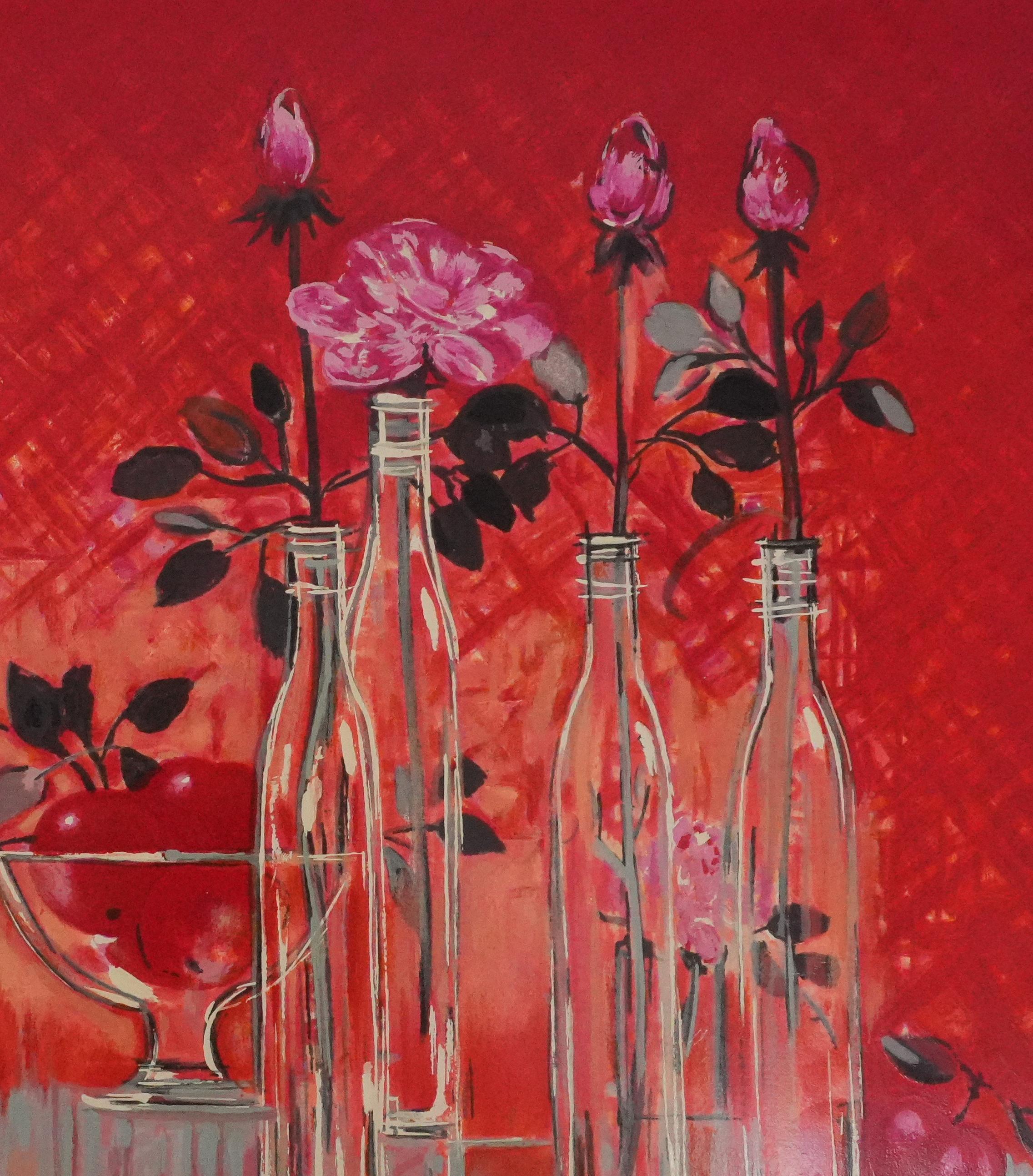 Still Life with a Red Background - Original Handsigned Screenprint For Sale 1