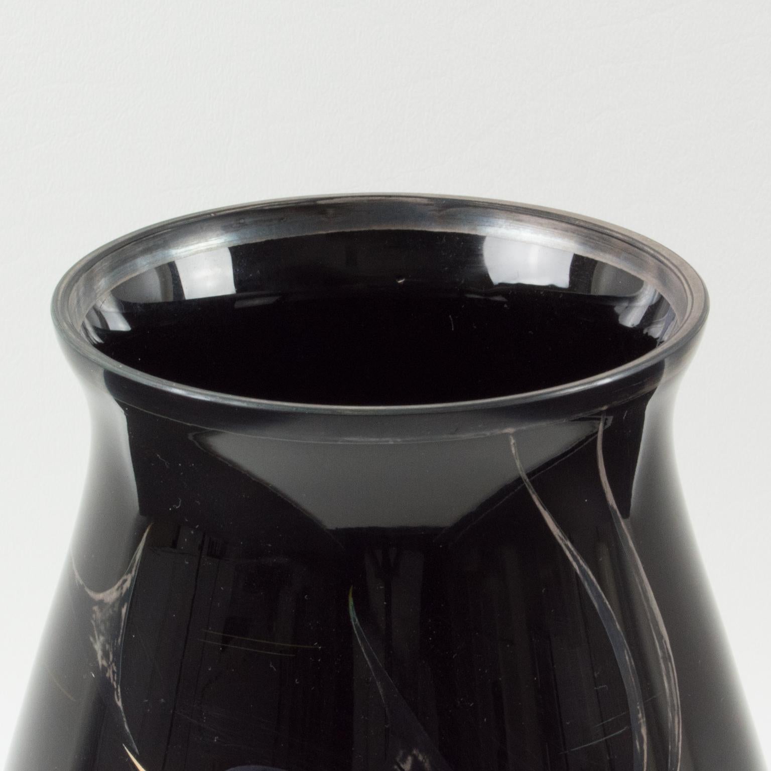 Michel Herman HEM Art Deco Silver Overlay Black Glass Vase, France 1930s For Sale 1