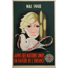 Vintage 1948 Original poster o promote the United Nations for children UNICEF