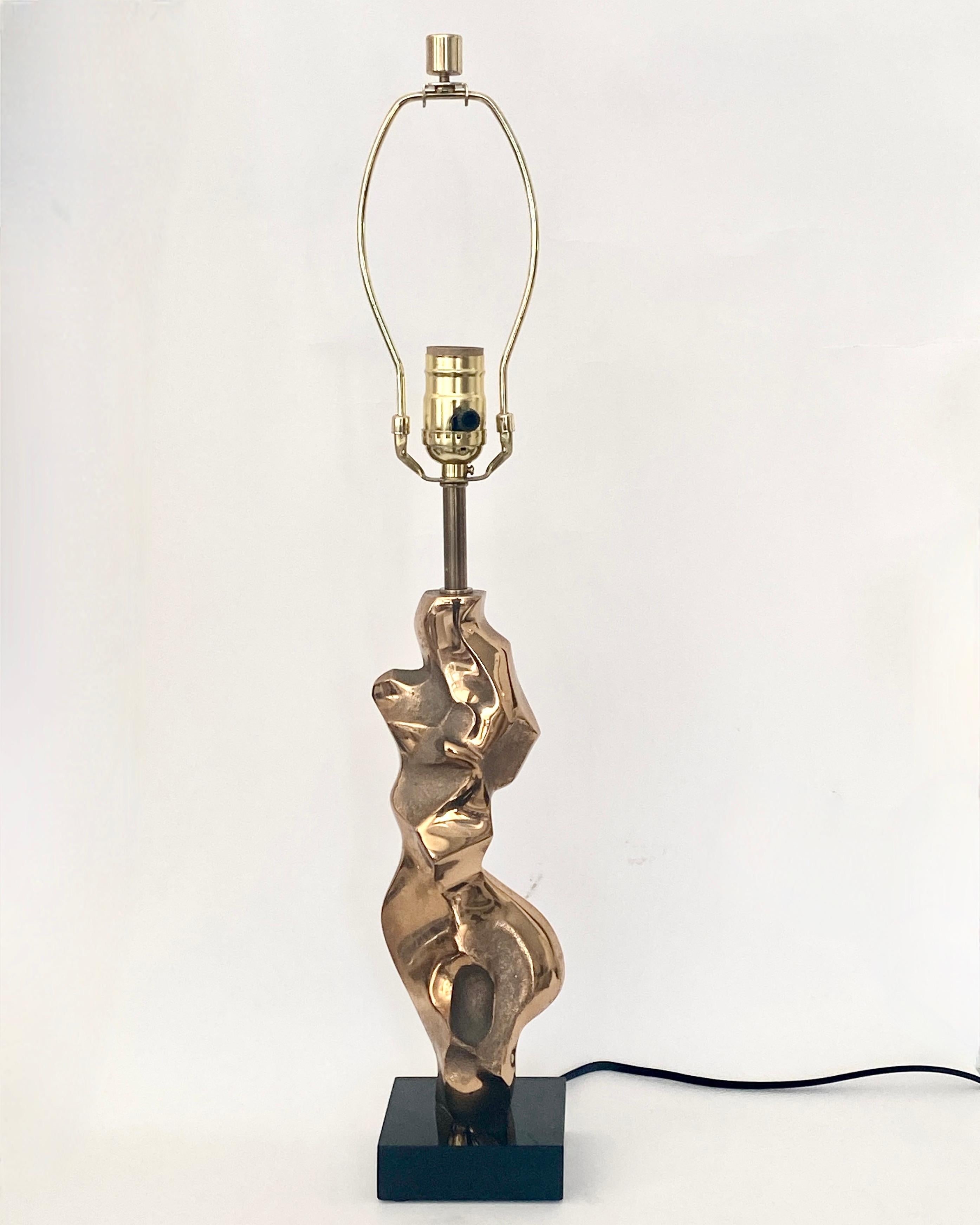 Mid-Century Modern  Michel Jaubert Signed French Cast Bronze Sculptural Table Lamp  For Sale