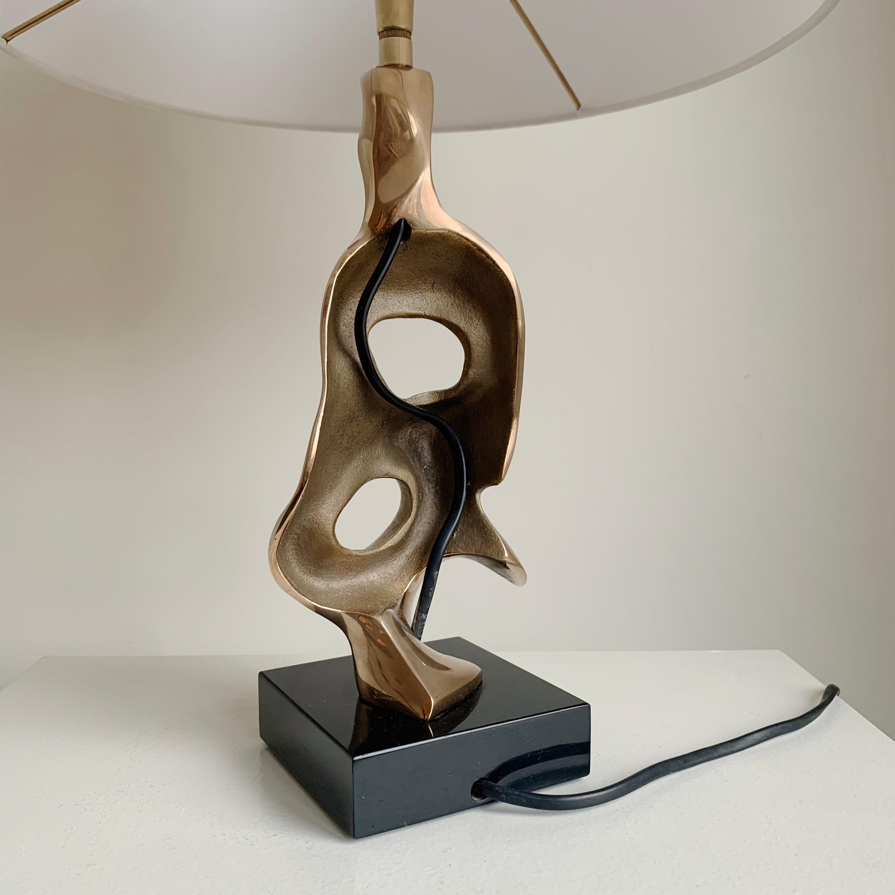 Lampe de table en bronze sculpturale signée Michel Jaubert, vers 1975, France en vente 9