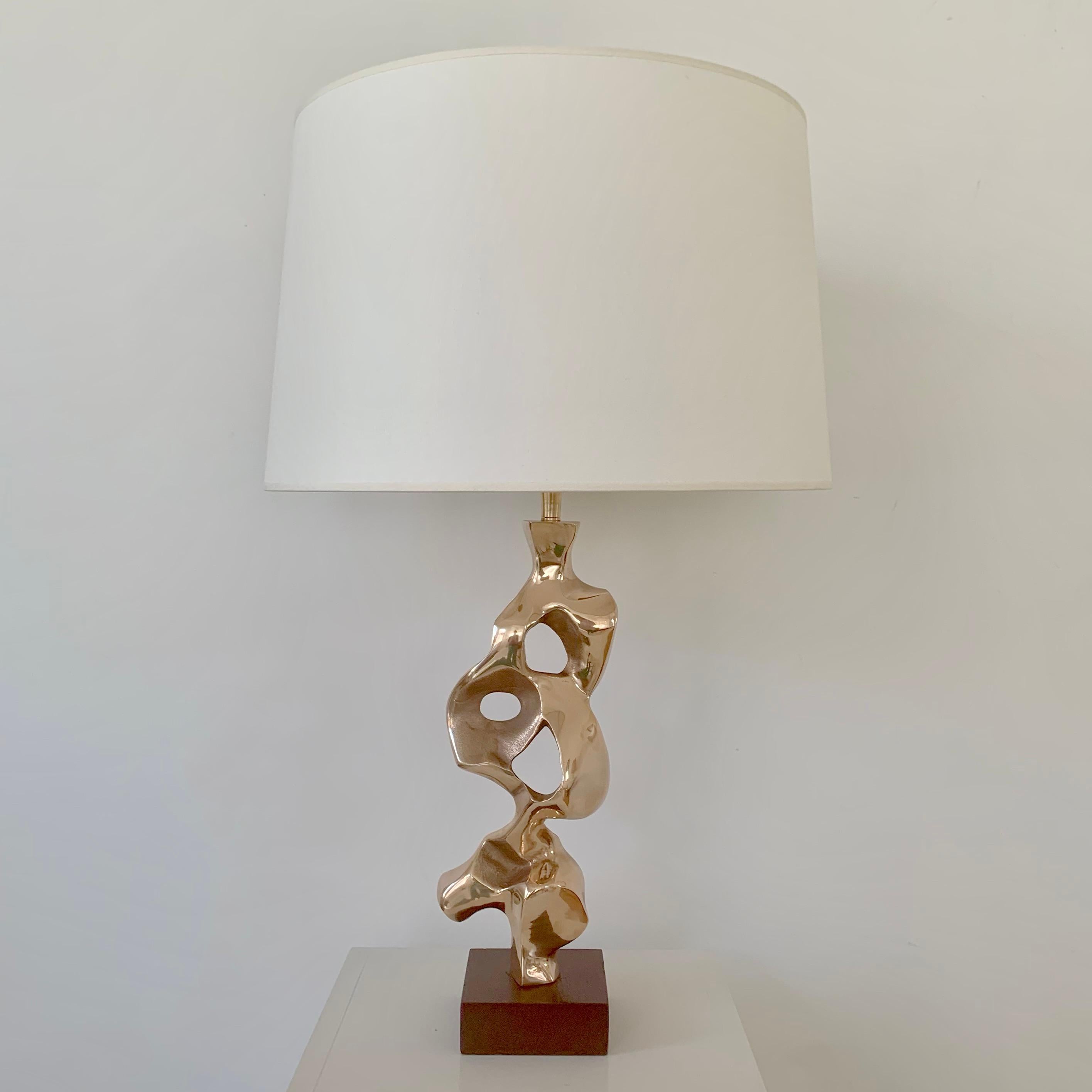 Late 20th Century Michel Jaubert Signed Sculptural Bronze Table Lamp, circa 1975, France For Sale